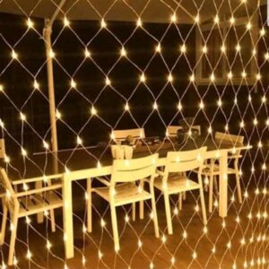 شبكة زينة رمضان مصابيح رمضان 320 لمبة ليد LED بطول 3 متر عرض 3 متر ، اصفر ورم