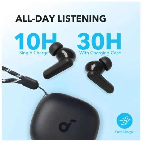 ⁦سماعات أذن ساوند كور R50i True اللاسلكية مقاس 10 مم مع صوت جهير كبير، وبلوتوث 5.3، ووقت تشغيل 30 ساعة، ومقاومة للماء IPX5، ومكالمات واضحة بتقنية الذكاء الاصطناعي مع 2 ميكروفون، و22 مُعادل صوت مُسبق عبر التطبيق أسود⁩ - الصورة ⁦2⁩