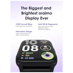 ساعة أورايمو ذكية Watch 4 Plus مع مكالمات لاسلكية، شاشة عرض بدقة HD بمقاس 2.01 بوصة، تتبع للياقة البدنية مع مراقبة معدل ضربات القلب والنوم وعداد الخطوات، مقاومة للماء بتصنيف IP68، أسود