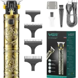 ماكينة حلاقة شعر احترافية V-096 بوظيفة تيربو وهيكل معدني من في جي ار، وقت التشغيل: 400 دقيقة (ذهبي)