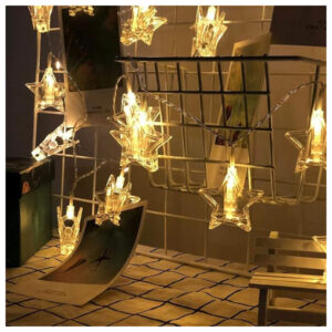 زينة رمضان حبل فرع  مشبك على شكل نجمه 10 لمبه 3.5متر وورم اصفر