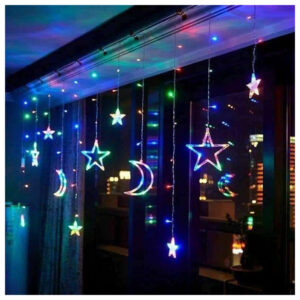 زينة رمضان – ستارة هلال و نجمة طول 3 متر عرض 3 متر اضاءه الوان كوكتيل