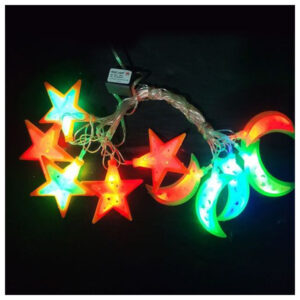 زينة رمضان – حبل فرع نور كريستال شكل هلال ونجمة 16 قطعة 3.5 متر، متعدد الالوان