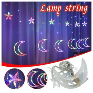 زينة رمضان – ستارة هلال و نجمة عرض 3 متر طول 2 متر اضاءه الوان كوكتيل مع ريموت تحكم عن بعد